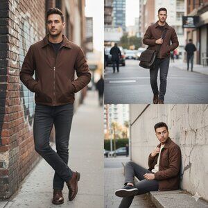 Breakdown Men's Zipper Bomber Jacket Brown XL